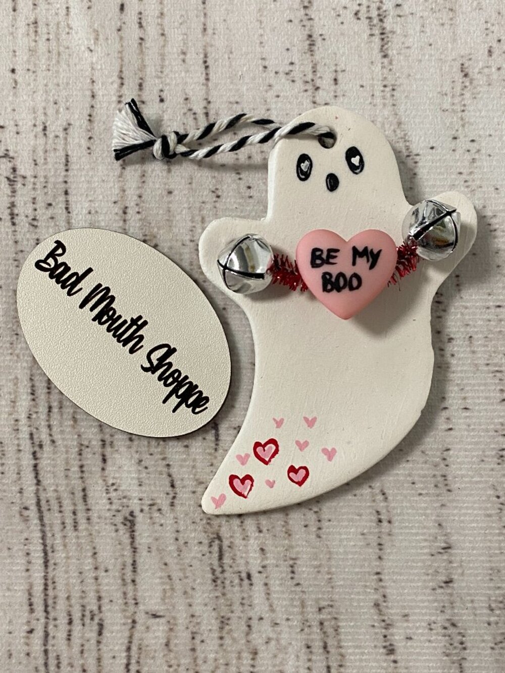 *Handmade Halloween Valloween Valentine's Ghost Heart Ornament by Spookshow Babe